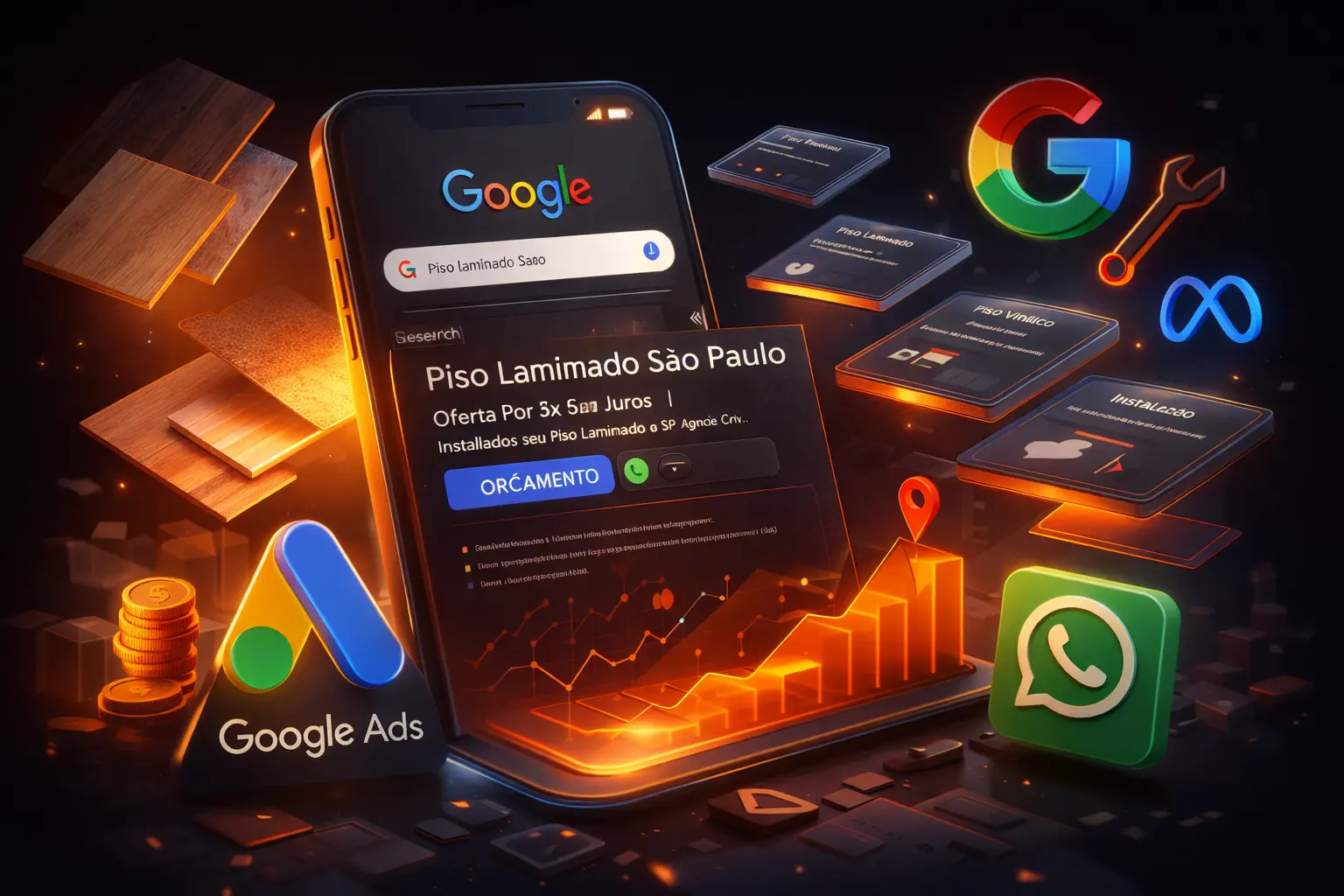 Gestão de Google Ads para loja de pisos com foco em orçamento e captação local