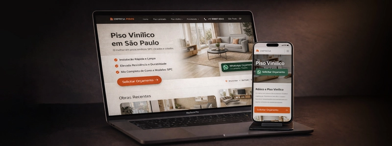 Mockup de site para loja de pisos com foco em SEO e conversão